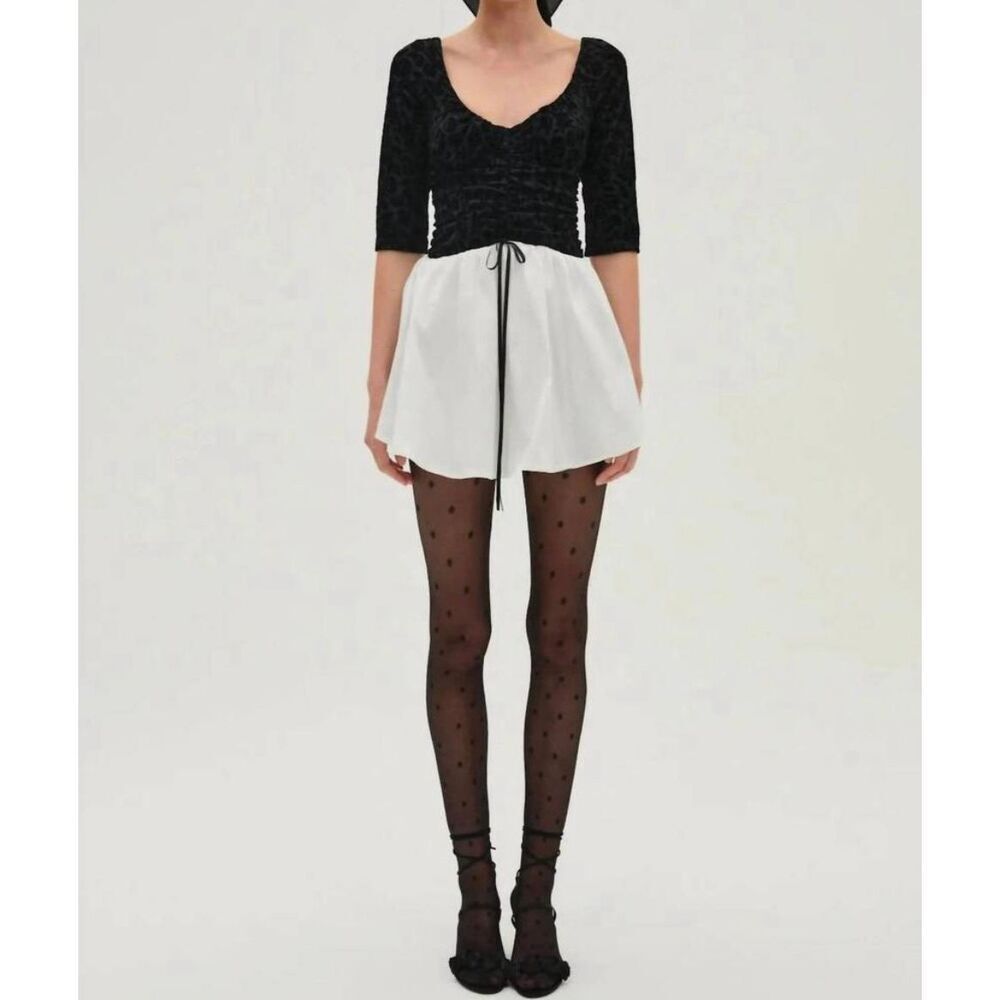 ✨FOR LOVE AND LEMONS MIDNIGHT & WHITE TAFFETA MINI PARTY SZ MED DRESS✨
